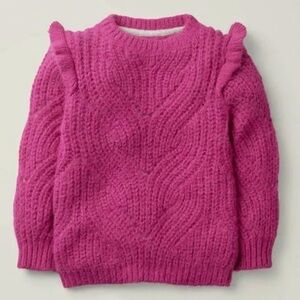 NWT Mini Boden Big Girls Cable Knit Frill Ruffle Alpaca Blend Sweater Pink